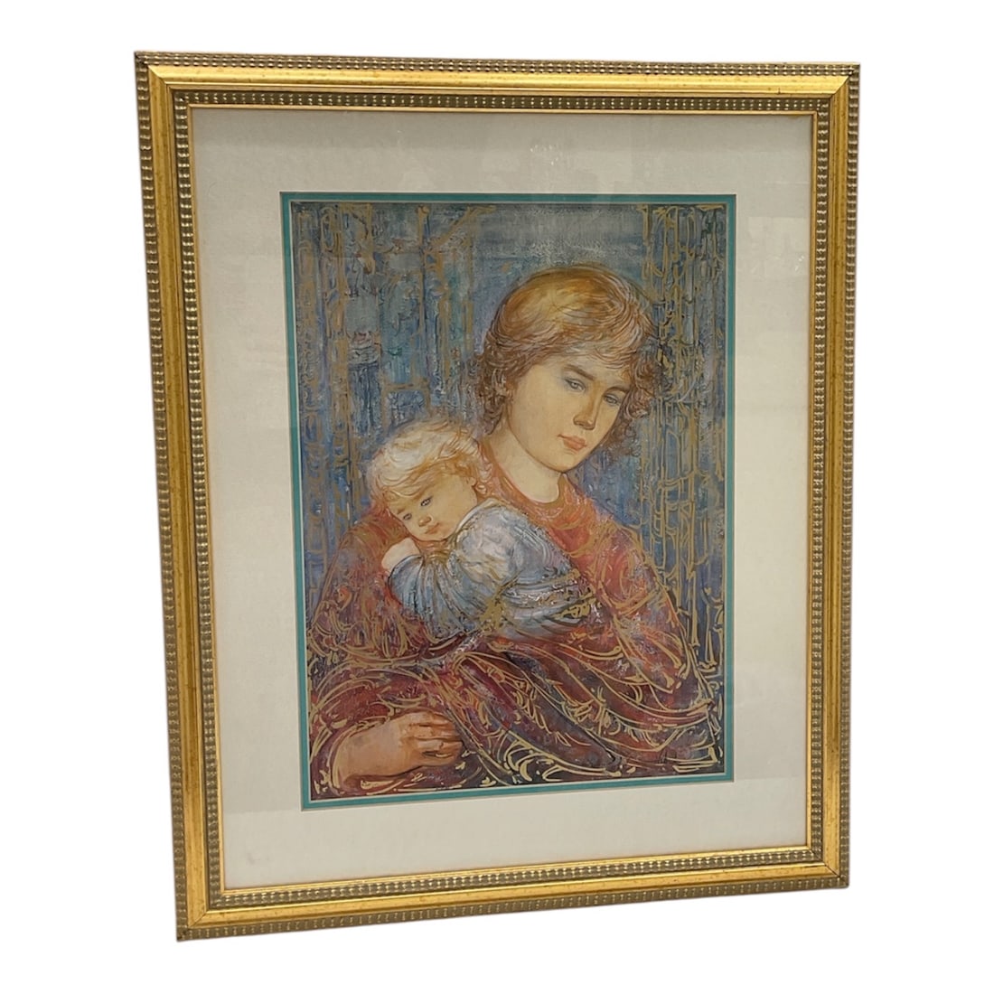 Mother and Child by Edna Hibel (United States, 1917-2014) Mixed Media Lithograph Print (1 of 4)