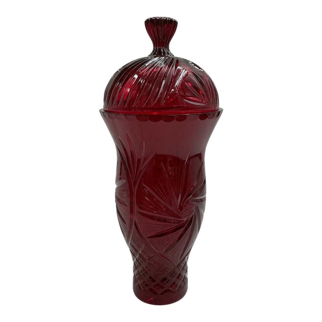 Ruby Red Cut Crystal Covered Urn - 2