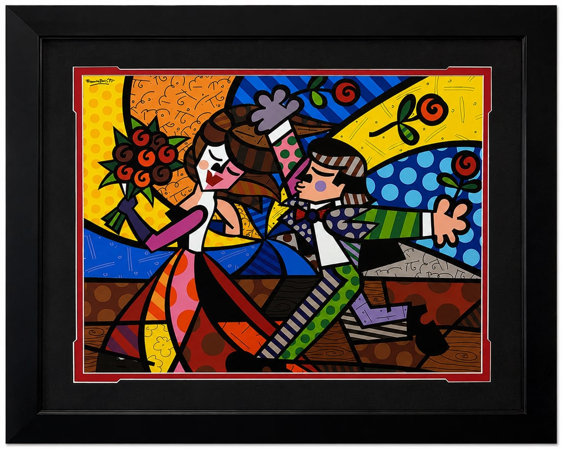 Follow Me by Romero Britto (Brazilian, B.1963) Mixed Media / Serigraph on Canvas W/COA: This sensational work radiates with the electric energy, vibrant color palette, and iconic Neo-Pop cubism of the legendary pop artist. The composition centers on one of the artist's most celebrate