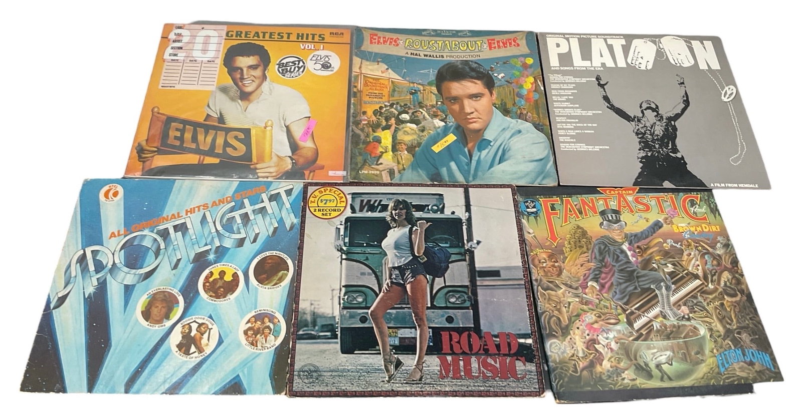 Lot of 6 Vintage Music & Movie Soundtrack Vinyl Record Albums – Elvis Presley, Platoon & More (1 of 2)