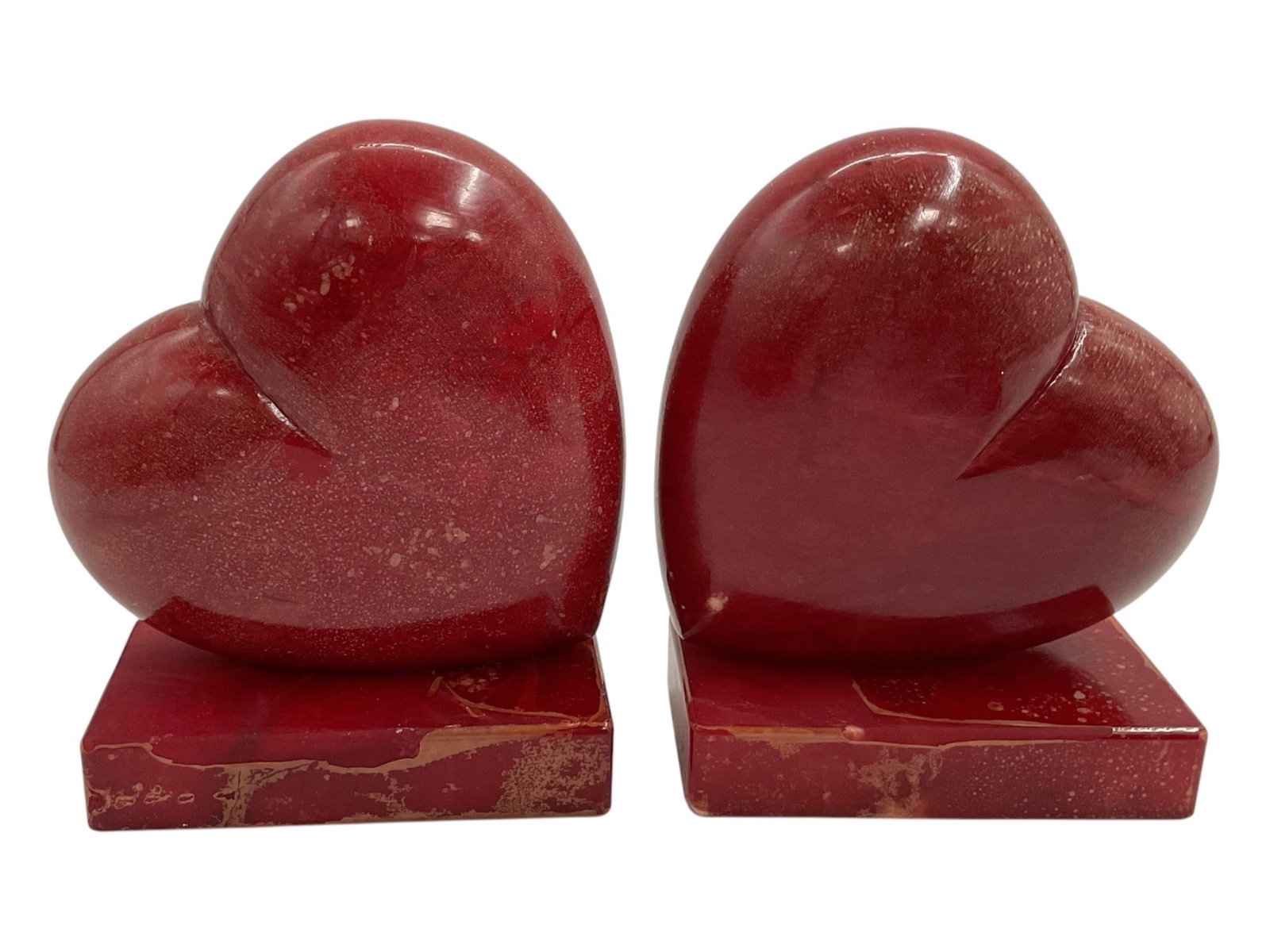 Vintage Volterra Alabaster Red Heart Bookends by Ducceschi, Pair (1 of 4)