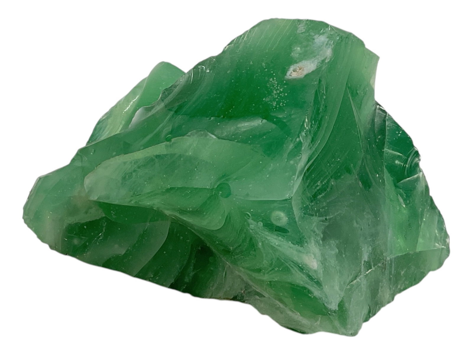 Large Natural Green Fluorite Quartz Rough Crystal Specimen: Large natural green fluorite quartz crystal specimen featuring vivid translucent green coloration and an irregular raw, unpolished formation. The piece displays angular crystalline surfaces, natural f