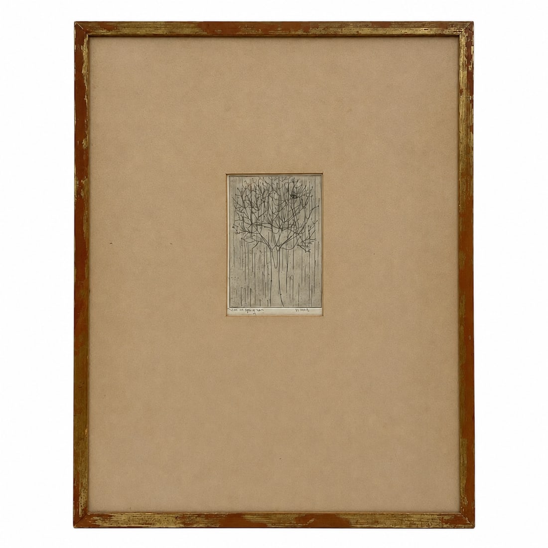 Framed Landscape Etching - Tree in Spring Rain - Polland (1 of 3)