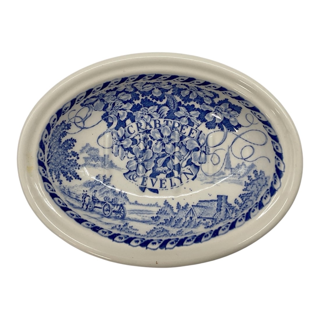 Vintage Mason's Ironstone for Crabtree & Evelyn Blue and White Transferware Ceramic Soap Dish, Made: Mason’s Ironstone ceramic soap/trinket dish, produced in England exclusively for