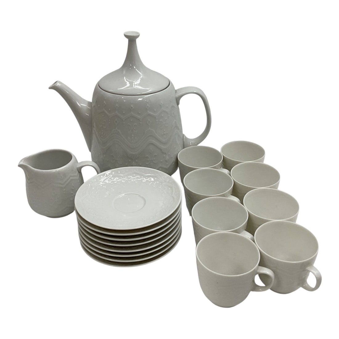 White Porcelain Embossed Tea & Coffee Service Set (1 of 6)