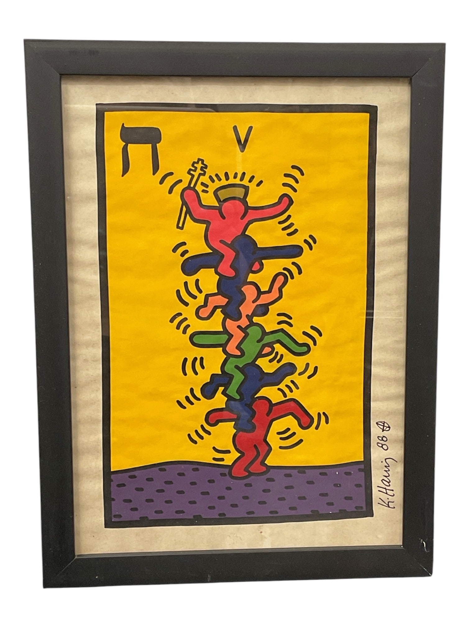 Tarot Card V (The Hierophant), Manner of Keith Haring (American, 1958-1990) Mixed Media on Paper: Specifications Attribution: Manner of Keith Harin