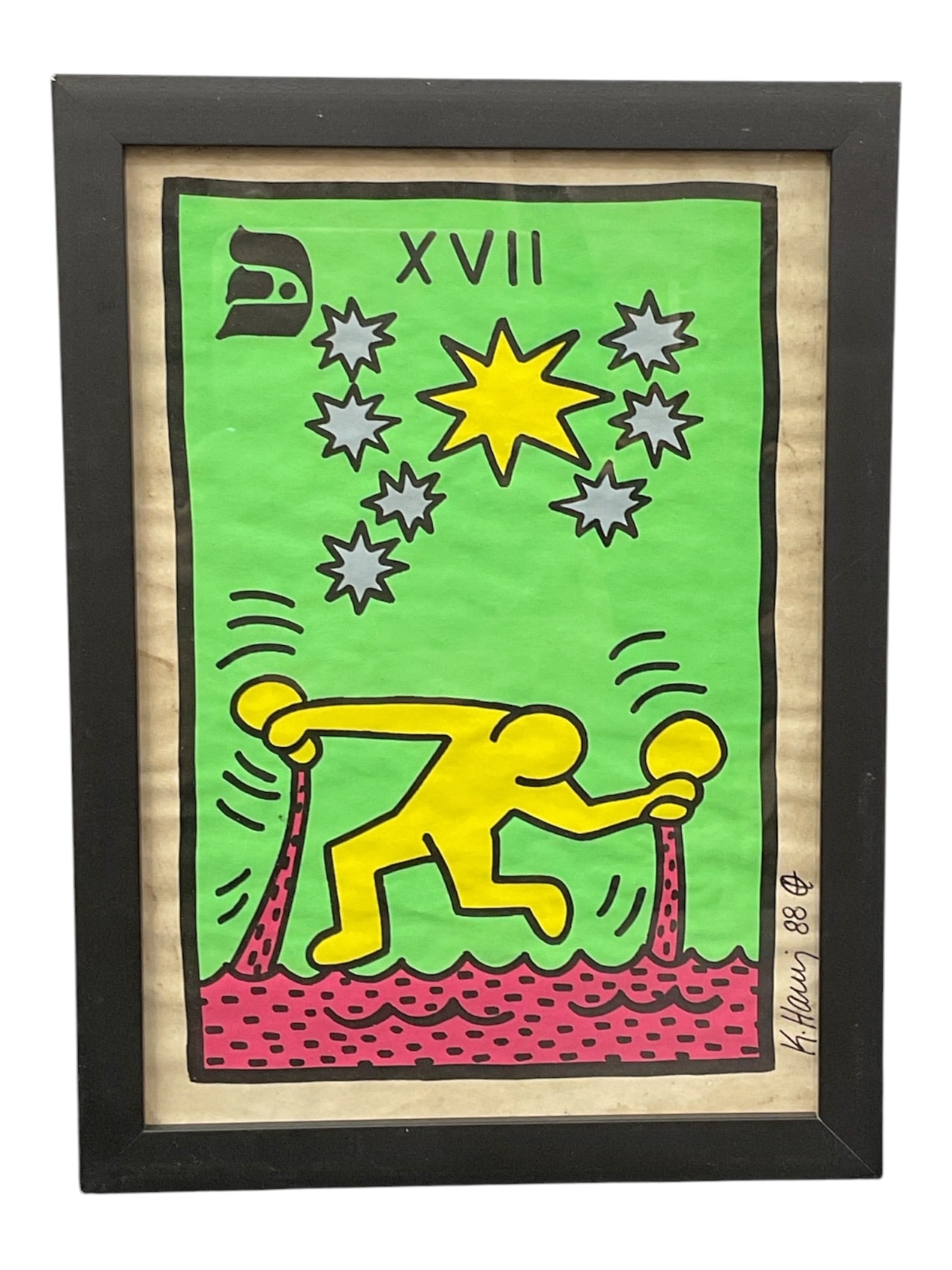 Tarot Card XVII (The Star), Manner of Keith Haring (American, 1958-1990) Mixed Media on Paper: Specifications Attribution: Manner of Keith Harin