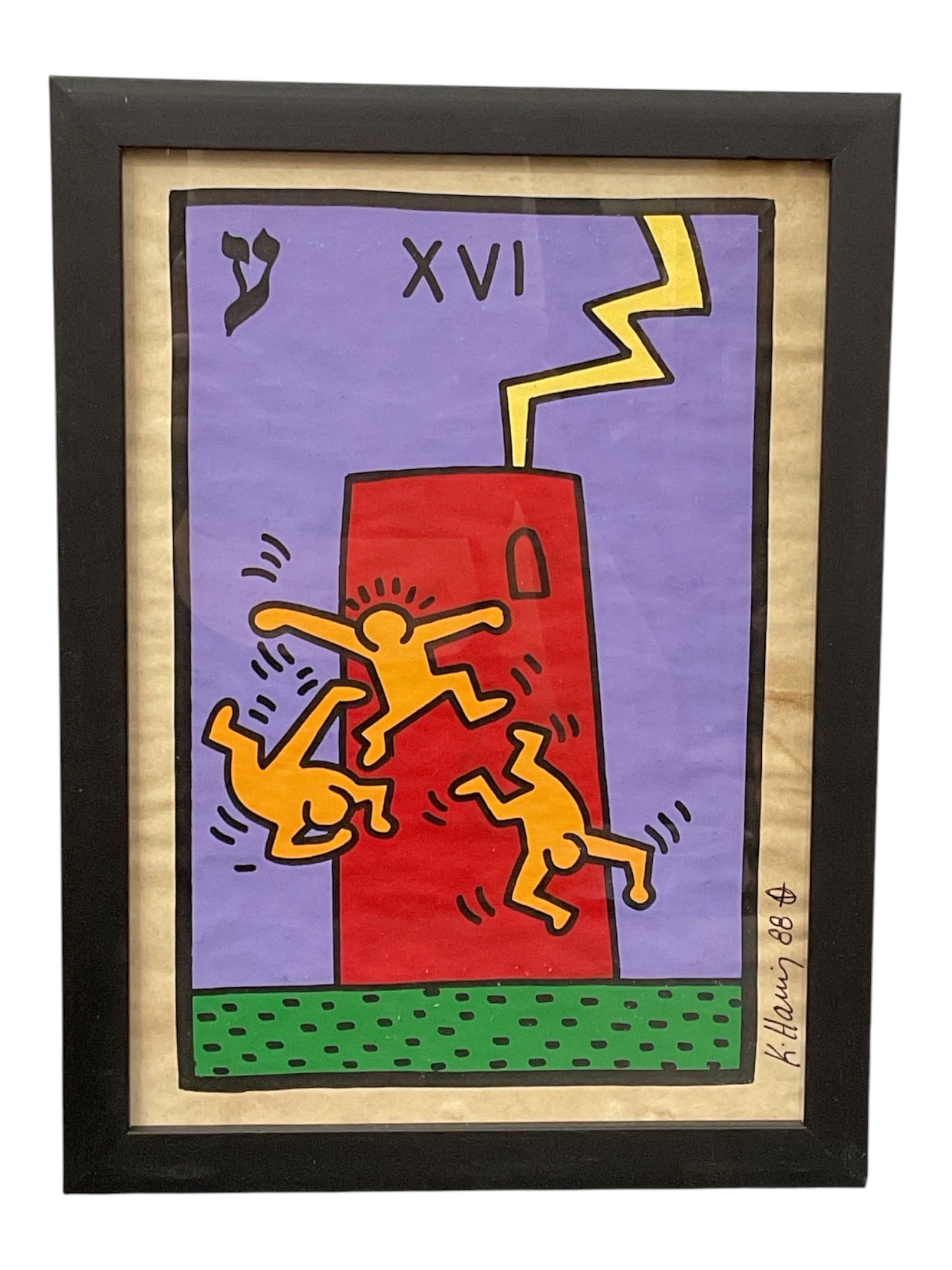 Tarot Card XVI (The Tower), Manner of Keith Haring (American, 1958-1990) Mixed Media on Paper (1 of 2)