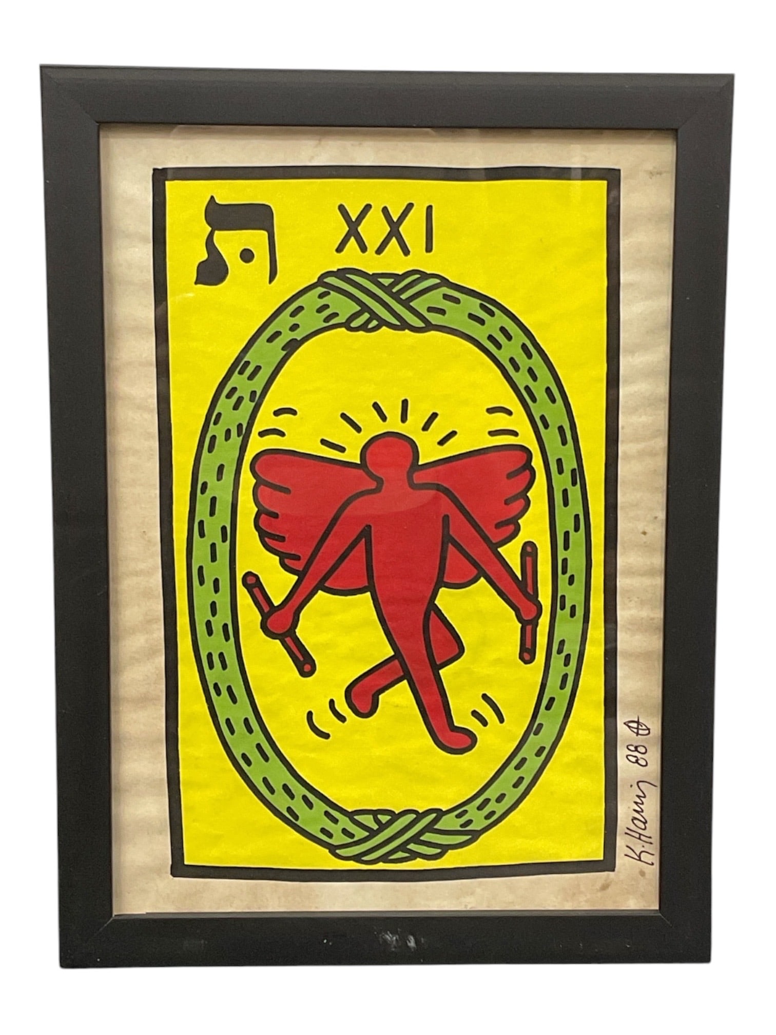 Tarot Card XXI (The World), Manner of Keith Haring (American, 1958-1990) Mixed Media on Paper (1 of 2)