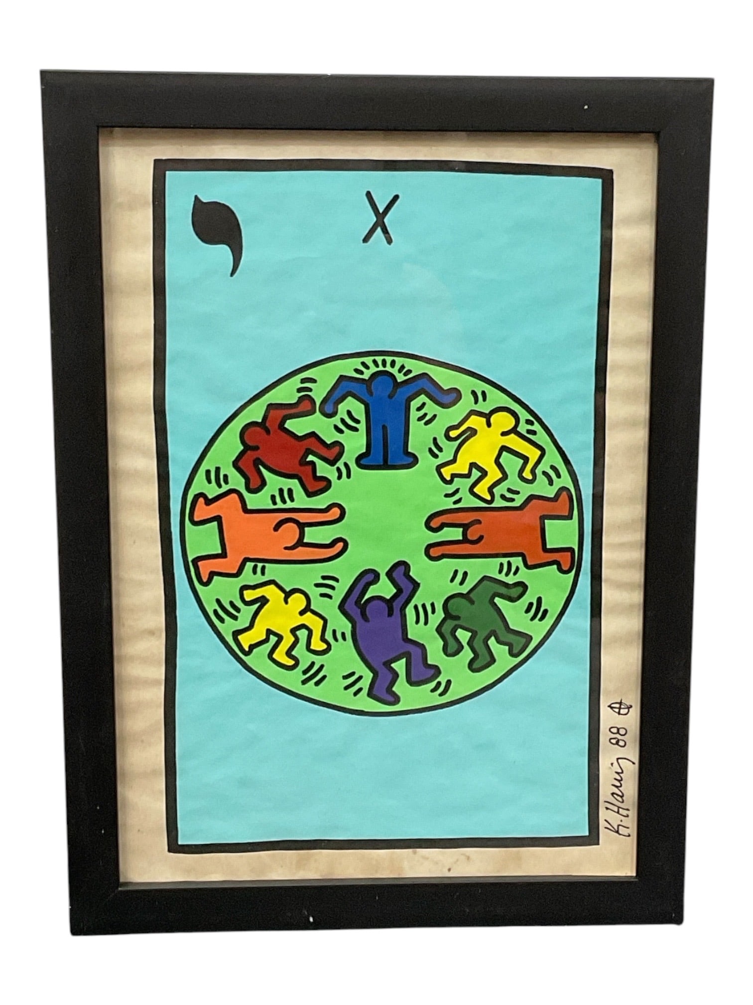 Tarot Card X (Wheel of Fortune), Manner of Keith Haring (American, 1958-1990) Mixed Media on Paper (1 of 2)