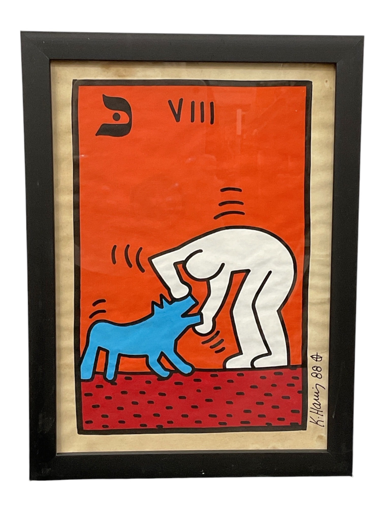 Tarot Card VIII (Strength), Manner of Keith Haring (American, 1958-1990) Mixed Media on Paper (1 of 1)