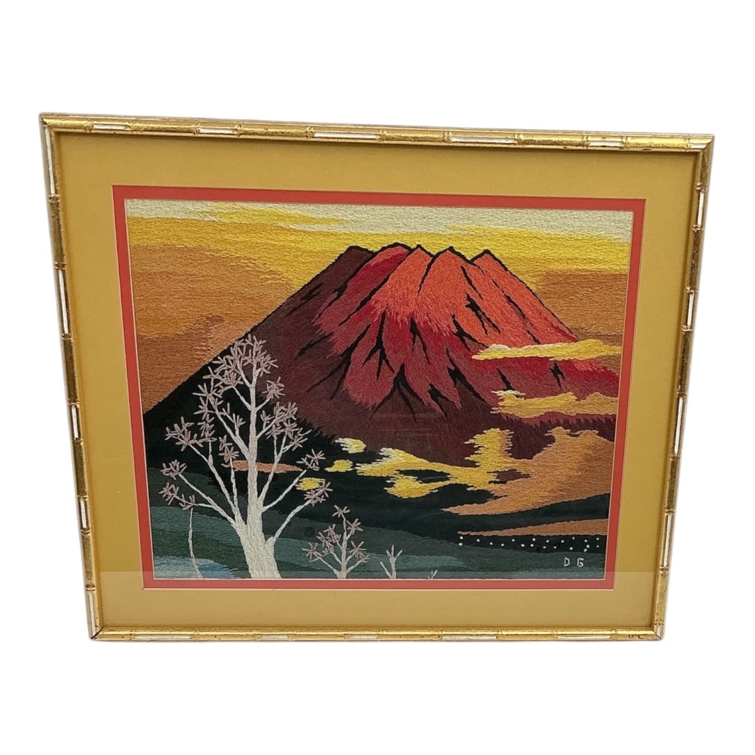 Framed Needlepoint Landscape Depicting Red Mountain (1 of 4)