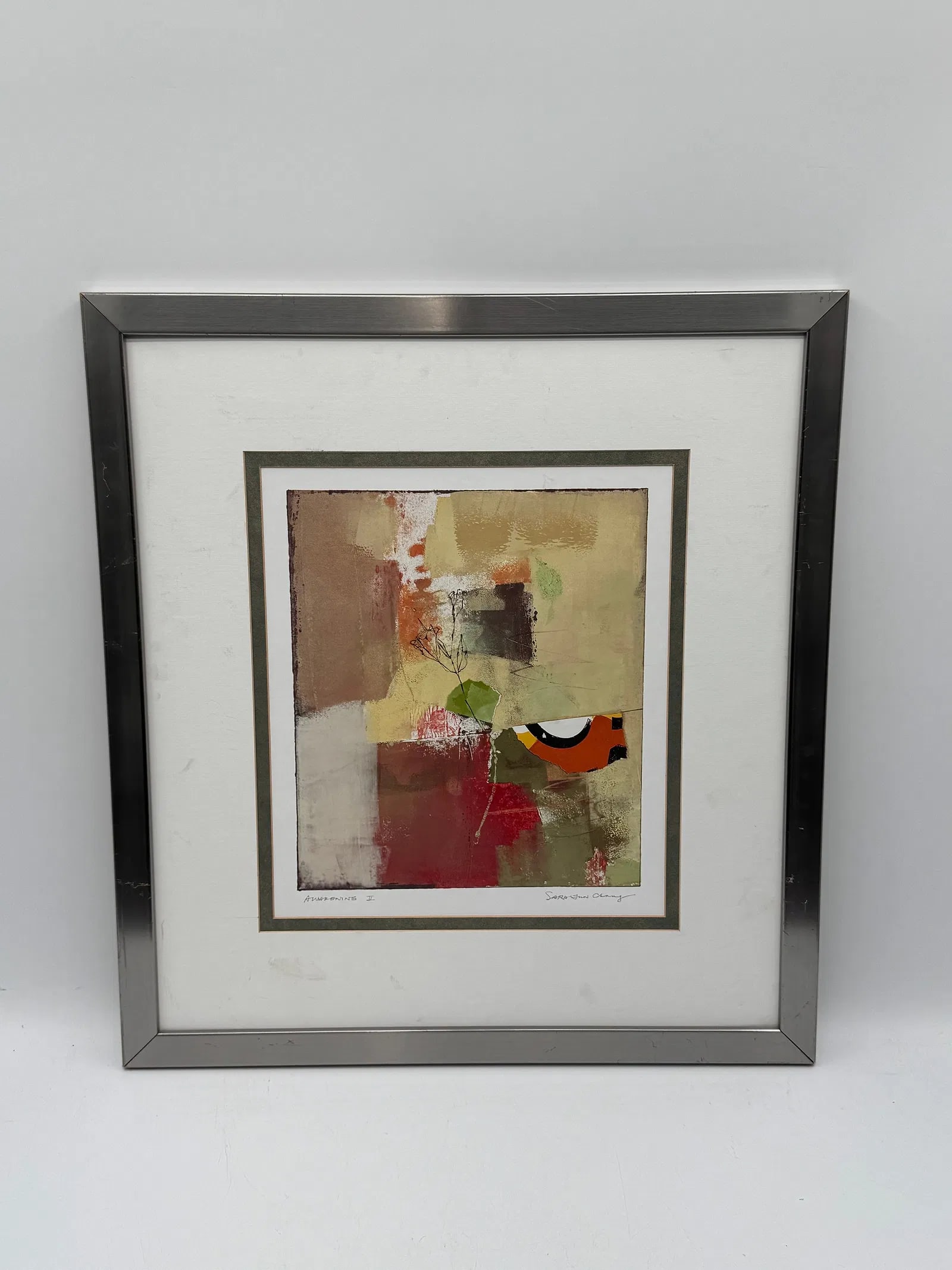 Awakening II by Sarah Jun Chang (Korean/American, b.1980) Lithograph: Description: Abstract mixed media on paper by Sarah Jun Chang, titled 'Awakening II'. Signed lower right. Framed and matted. Medium: Lithograph Scuffed on matting Dimensions: