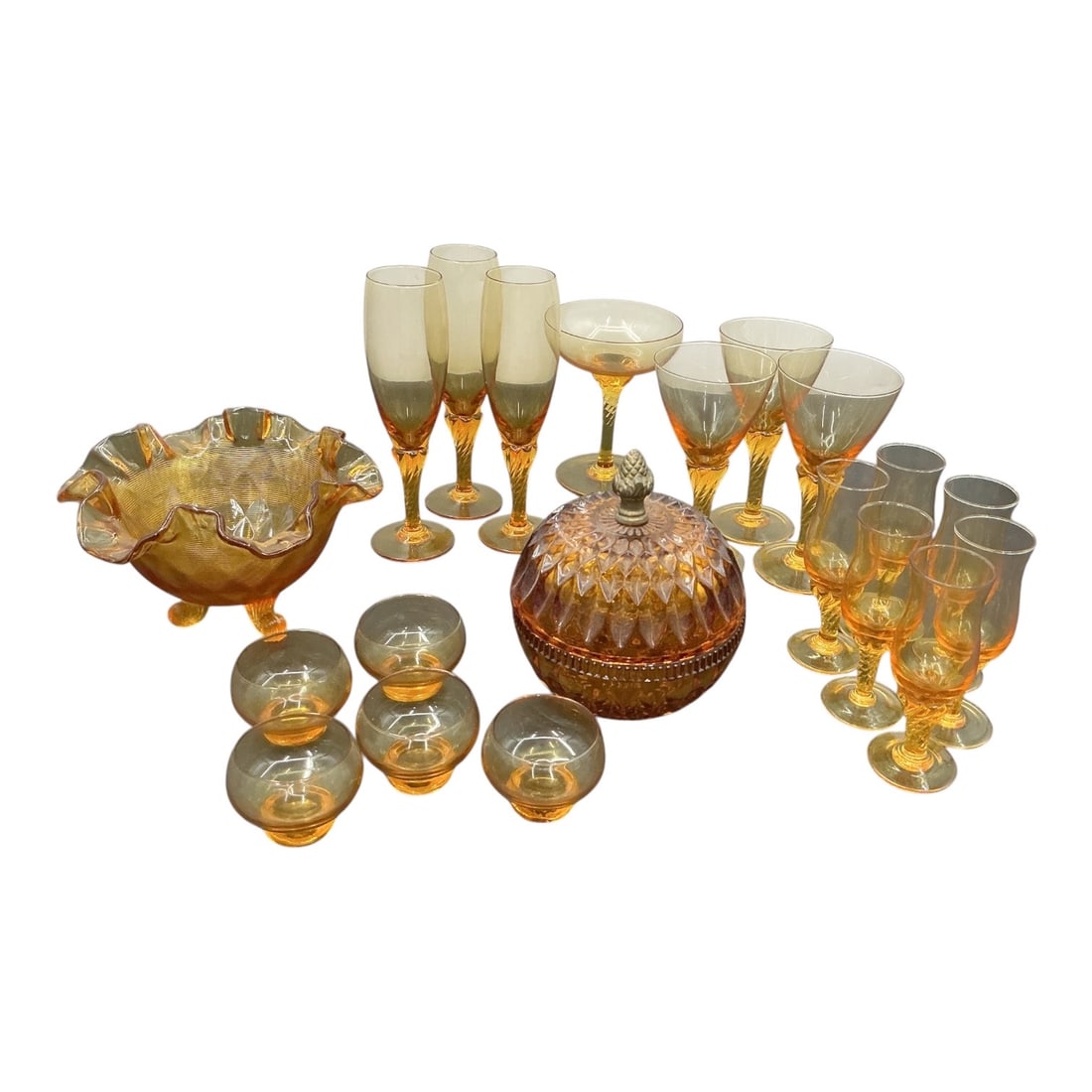 Collection of Amber Glass Stemware and Decorative Glassware (1 of 12)