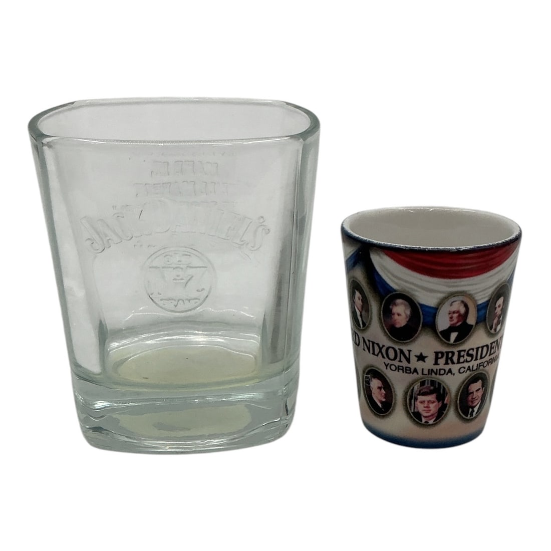 Jack Daniel's Rocks Glass and Richard Nixon Presidential Shot Glass (Set of 2) (1 of 2)