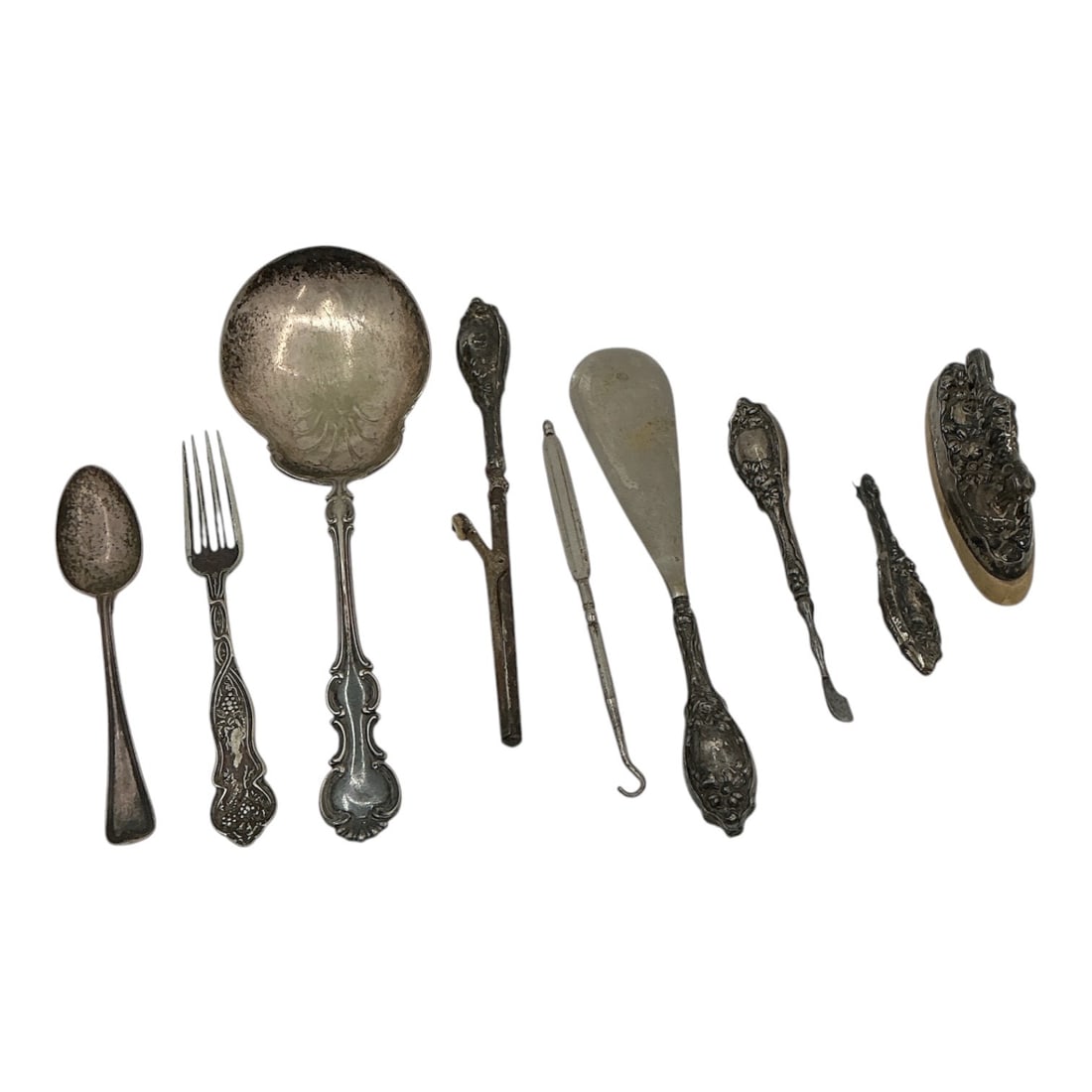 Antique Sterling Silver and Silver Plate Serving Flatware and Vanity Implements (Group of 9) (1 of 2)