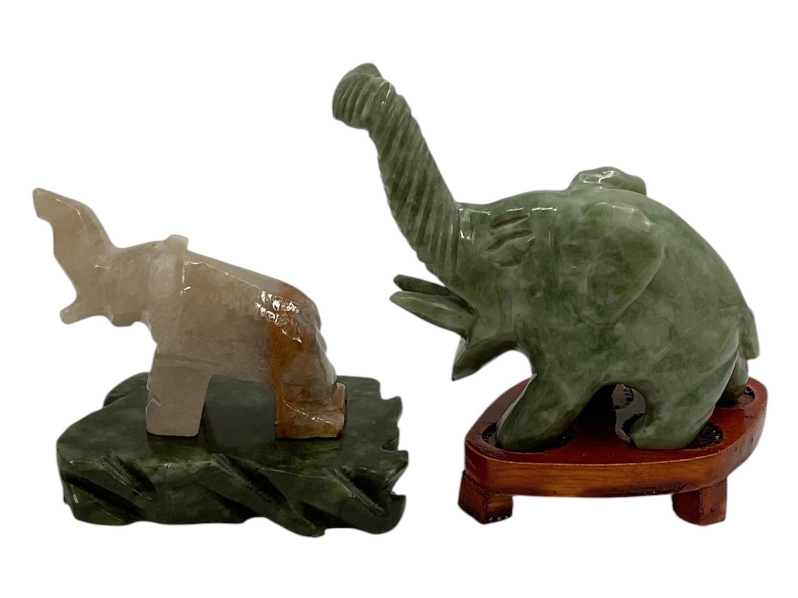 Pair of Carved Stone Elephant Figurines with Display Stands (1 of 3)