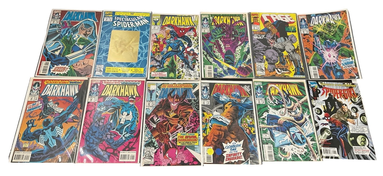 Lot of 12 Marvel Darkhawk Comic Books: Collection of 12 Marvel Comics Darkhawk issues from the original 1990s series. The grouping features Darkhawk in a variety of action-oriented cover scenes, including appearances by other Marvel