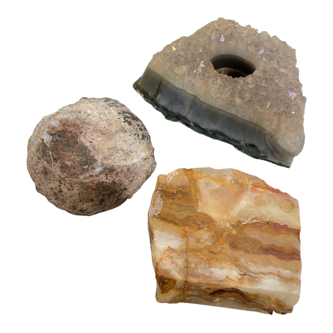 Lot of 3 Natural Agate, Geode & Banded Stone Specimens (1 of 2)