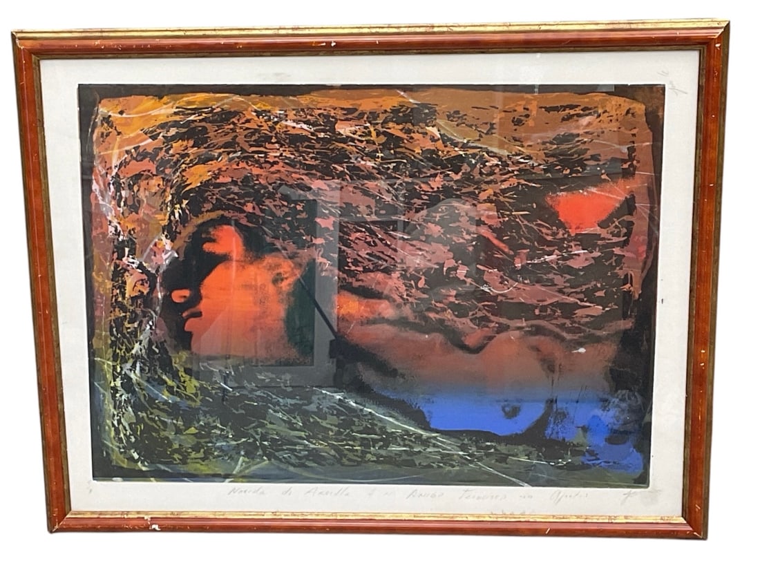 Waves of a Woman - Signed, Artist Unknown: Composition: The work is dominated by a central wash of vibrant
