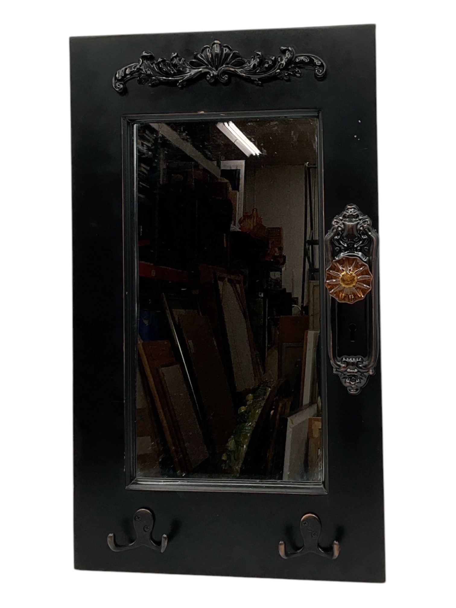 Antique Mirror w/ Embelishments: Decorative Rectangular Wall Mirror with Applied Accents