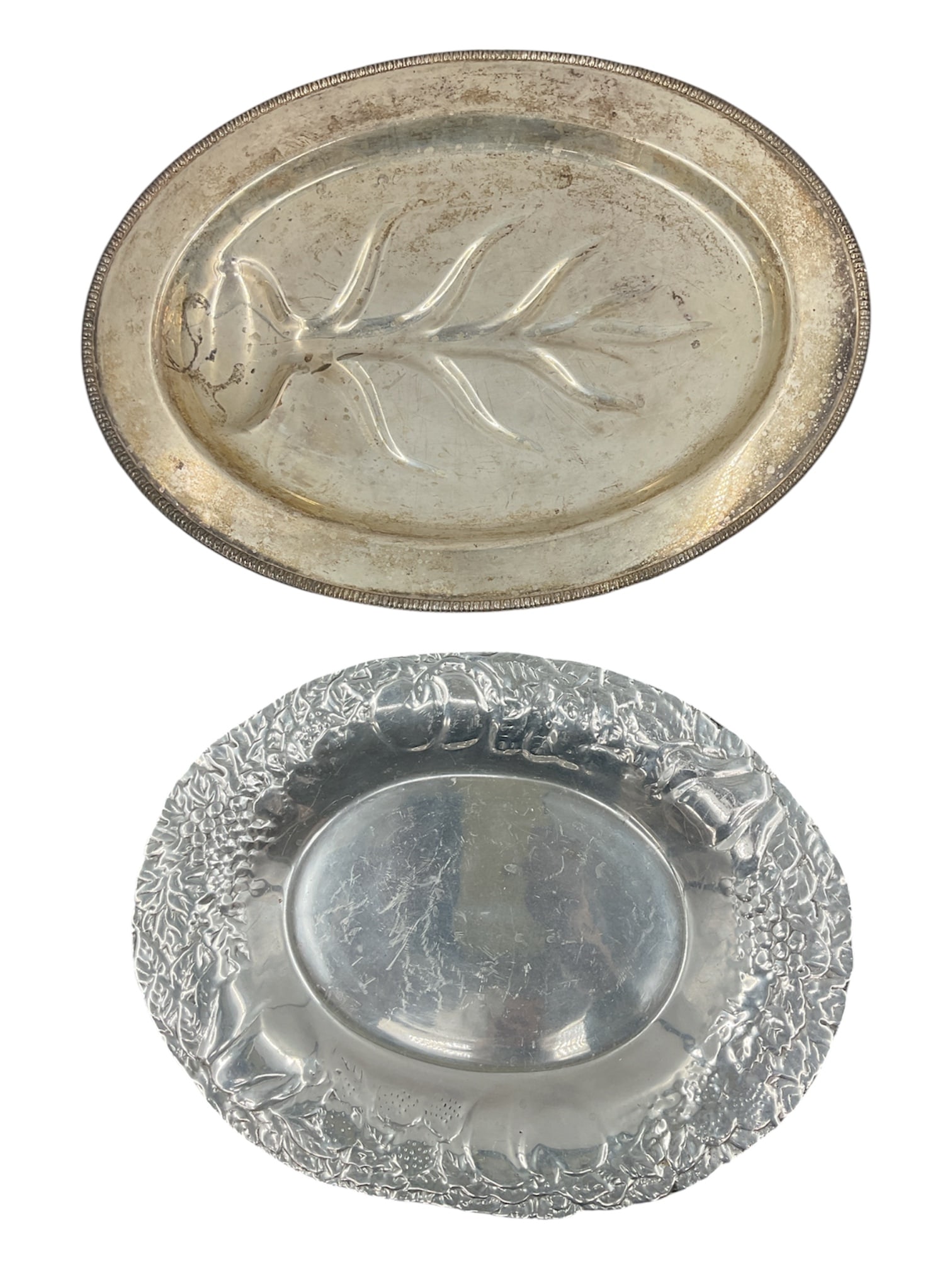 Pair of Vintage Silverplate Serving Trays with Embossed Motifs (1 of 3)