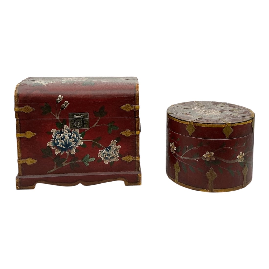 Hand-Painted Red and Floral Decorative Storage Boxes (Set of 2) (1 of 8)