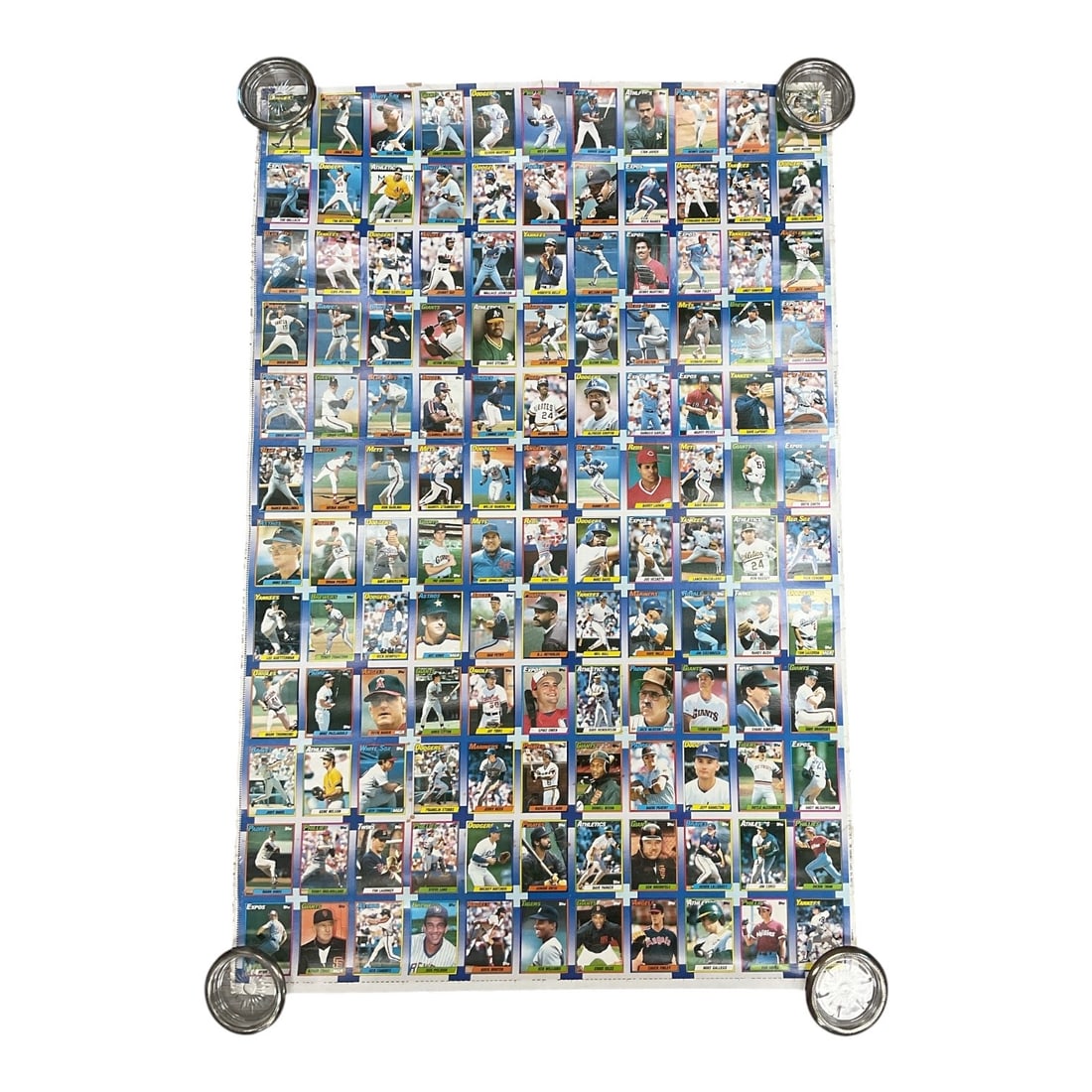Vintage Topps Baseball Trading Card Uncut Sheet: Vintage uncut sheet of Topps baseball trading cards displaying approximately 132 individual cards in their original production-style arrangement. The sheet features numerous MLB players and is present
