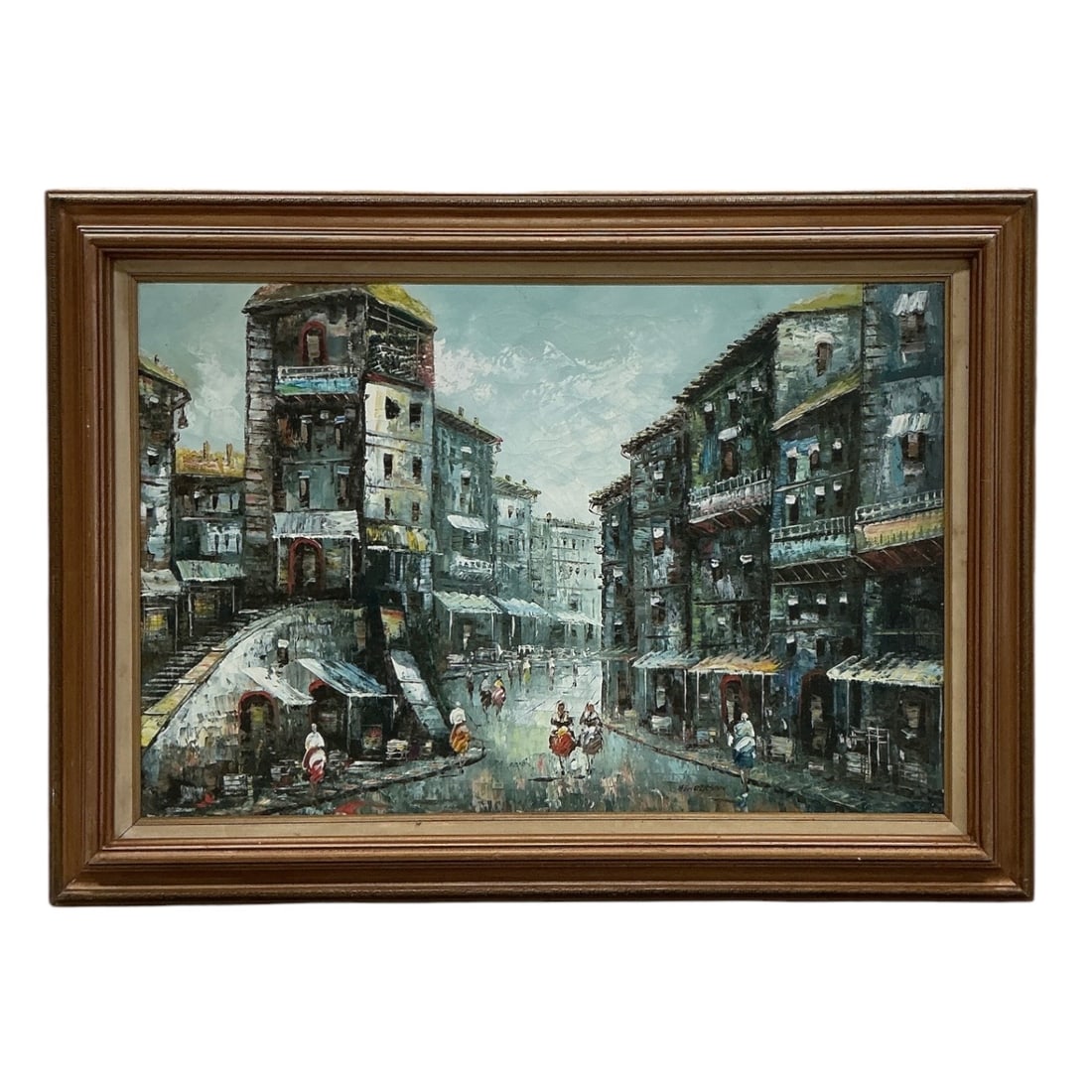 Mid-Century European Street Scene Oil on Canvas: Specifications Title: Mid-Century European Street