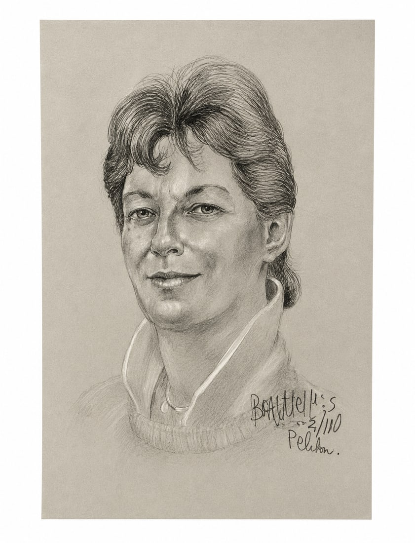 Framed Signed Graphite Portrait Drawing Dated 1990 - 2