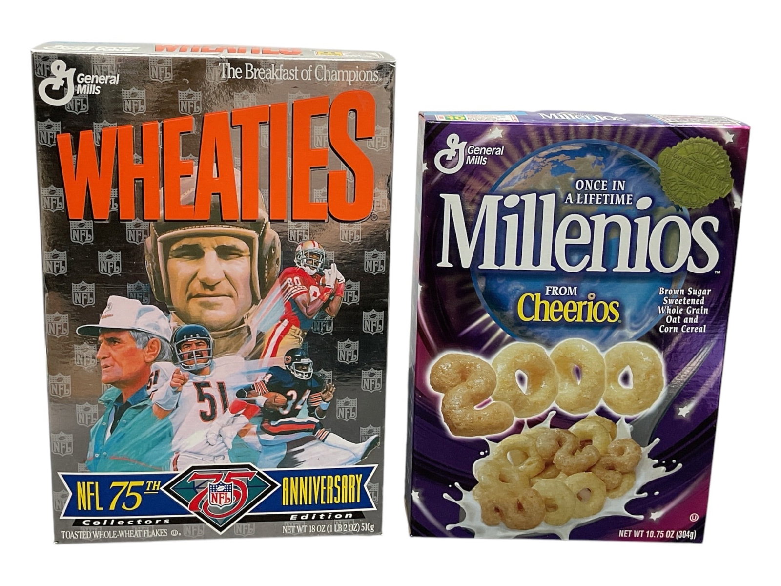 Wheaties NFL 75th Anniversary Box and Millenios Cheerios 2000 Time Capsule Cereal Boxes, Pair (1 of 2)