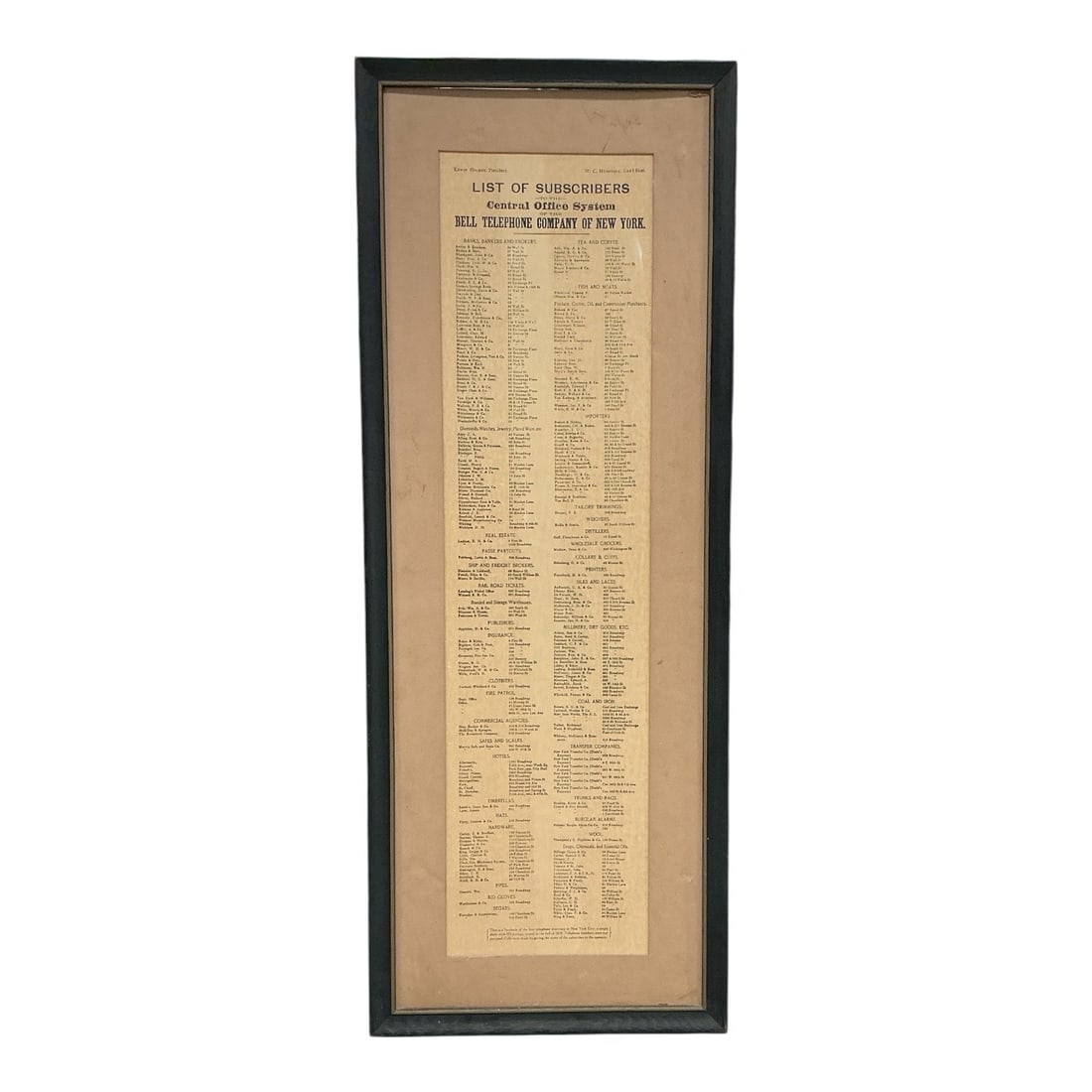 Subscribers To the Central Office System Bell Telephone Company of NY, Historical Newspaper (1 of 5)