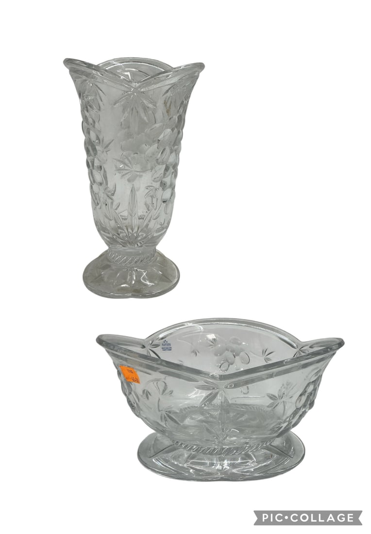 Cut Crystal Vase and Bowl with Grape Motifs by Irena, 24% Lead Crystal (1 of 9)