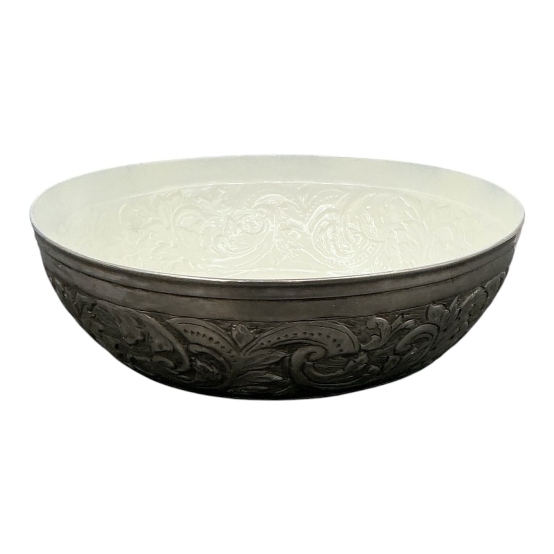 Embossed Ceramic Serving Bowl with Scrollwork Decoration - 2