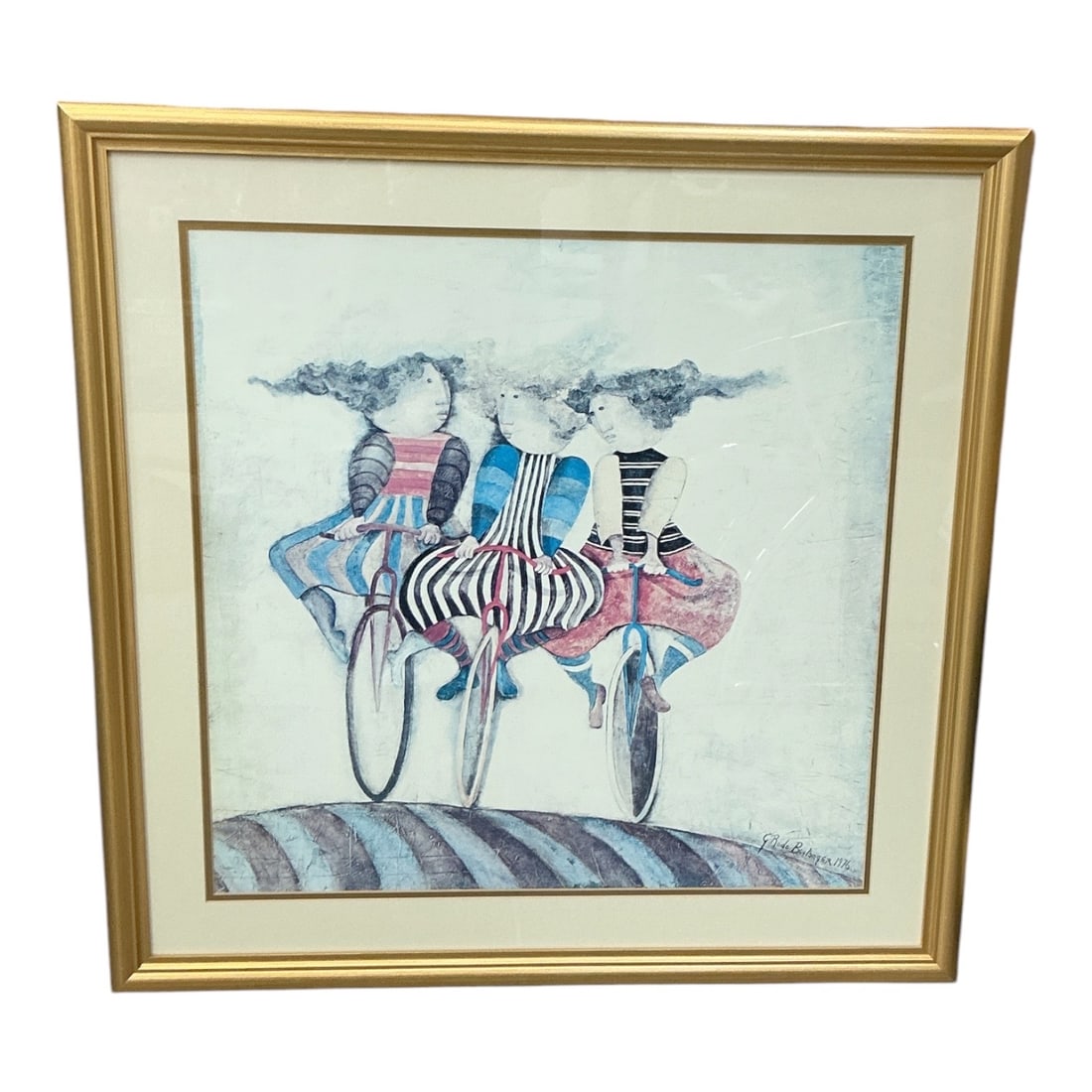 Graciela Rodo Boulanger Signed Color Lithograph, Three Children on Bicycles, 1976 (1 of 4)