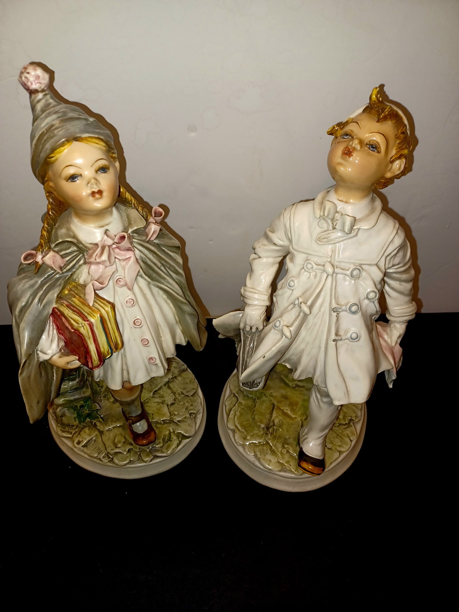 Pair of Italian Ceramic School Children Figurines Signed G. Armani
