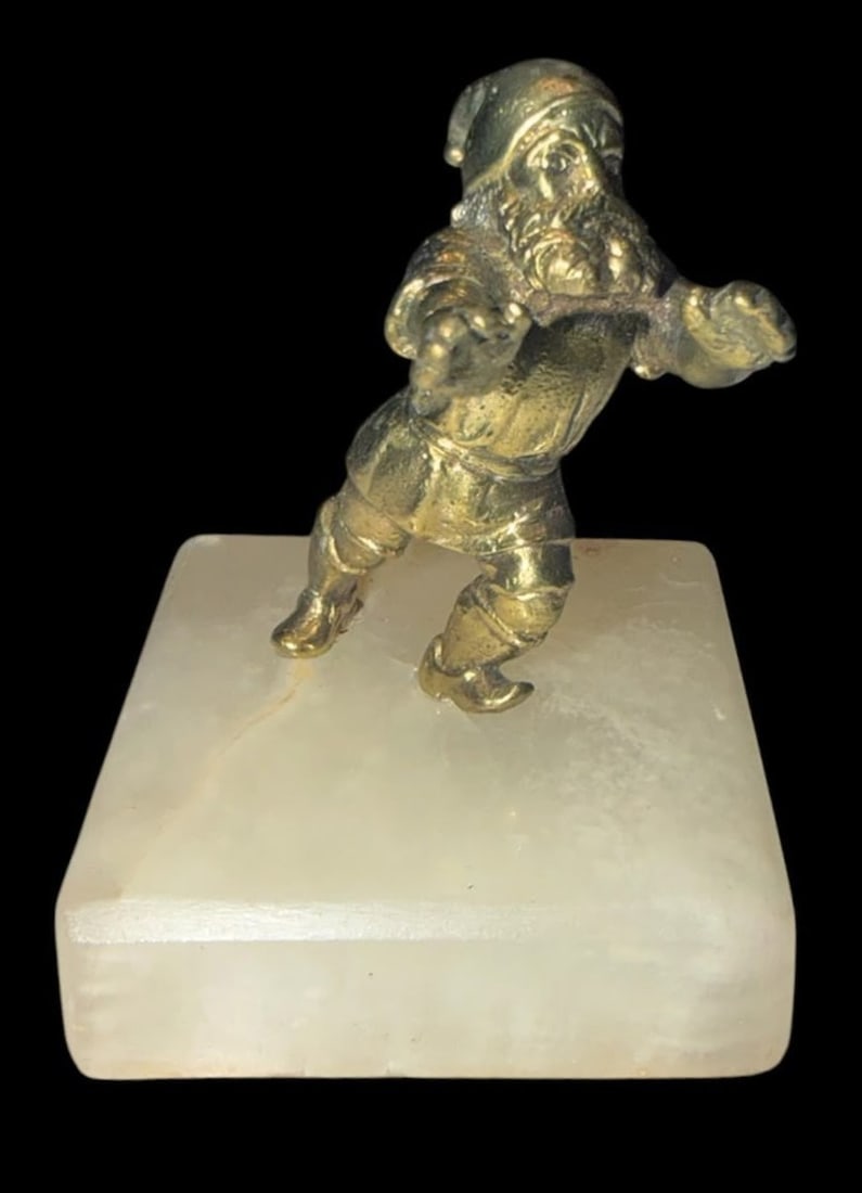 Austrian Style Bronze Gnome Figurine on Onyx Base
