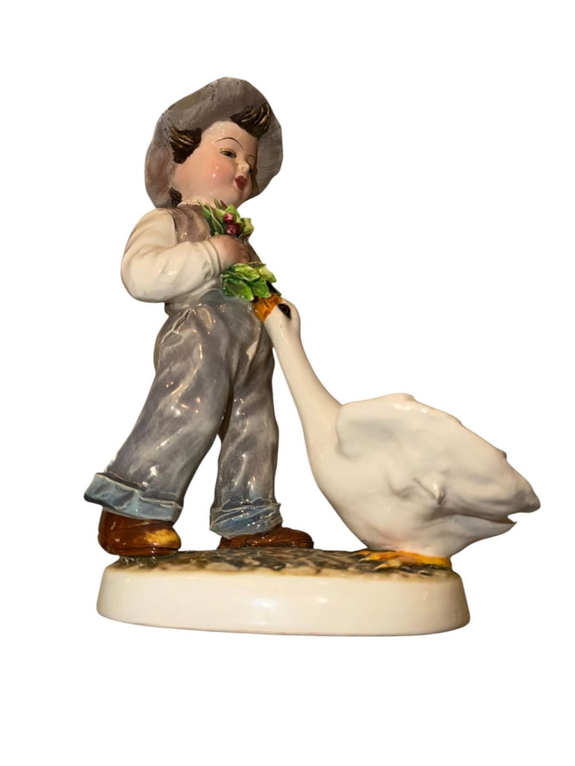 Vintage Italian Ceramic Figurine Boy with Goose: Specifications Subject: Young boy h