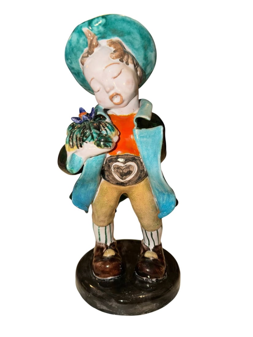Vintage Keramos Vienna Ceramic Figurine Boy Holding Flowers: Specifications Subject: Young boy i
