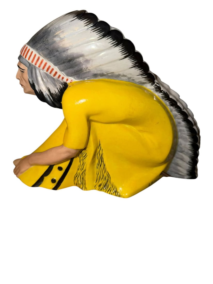 French Art Deco Porcelain Native American Chief Lamp Editions Etling Paris: Specifications Subject: Crouching N