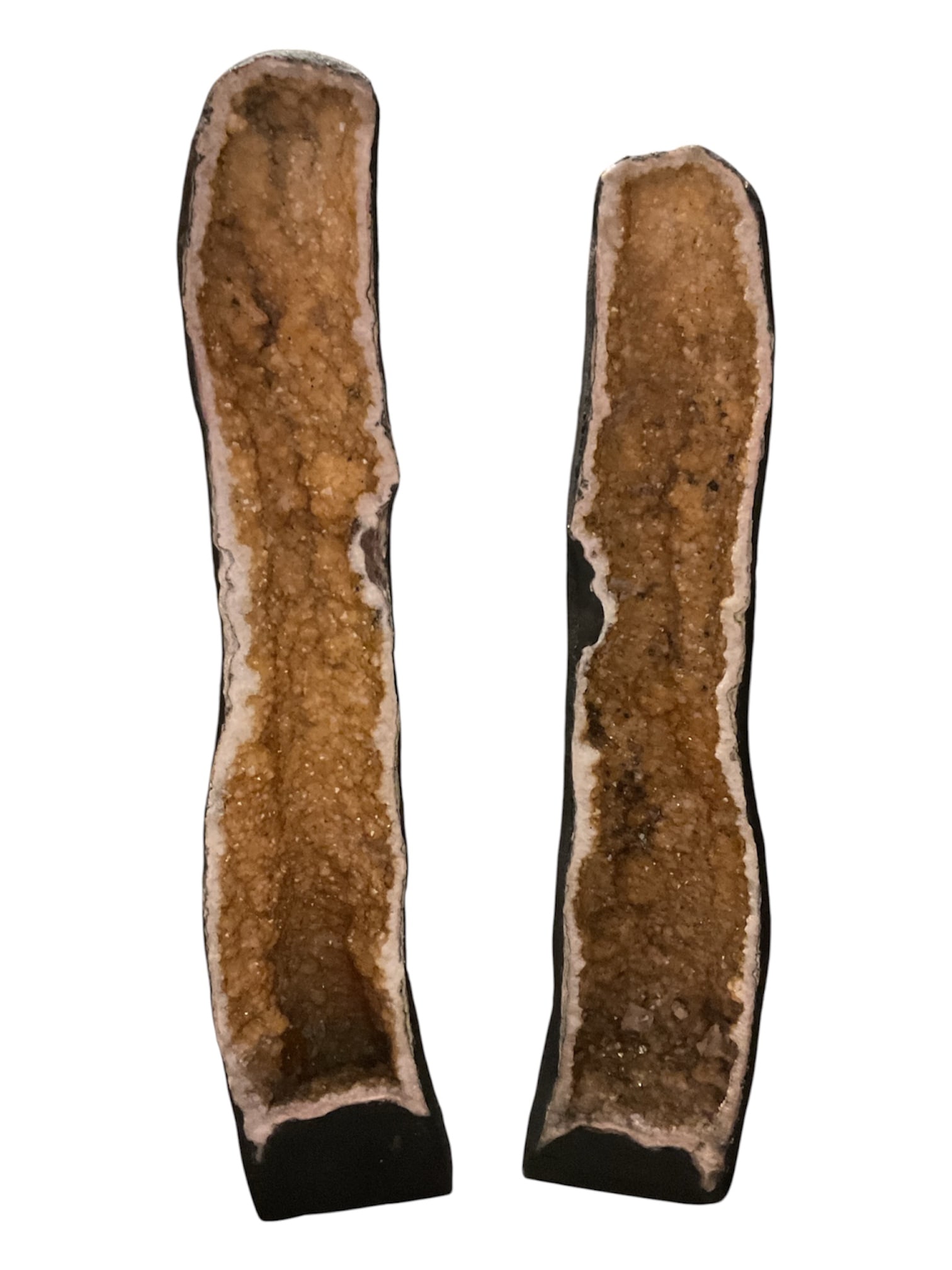 Pair of Tall Golden Citrine-Color Quartz Cathedral Geodes (1 of 11)