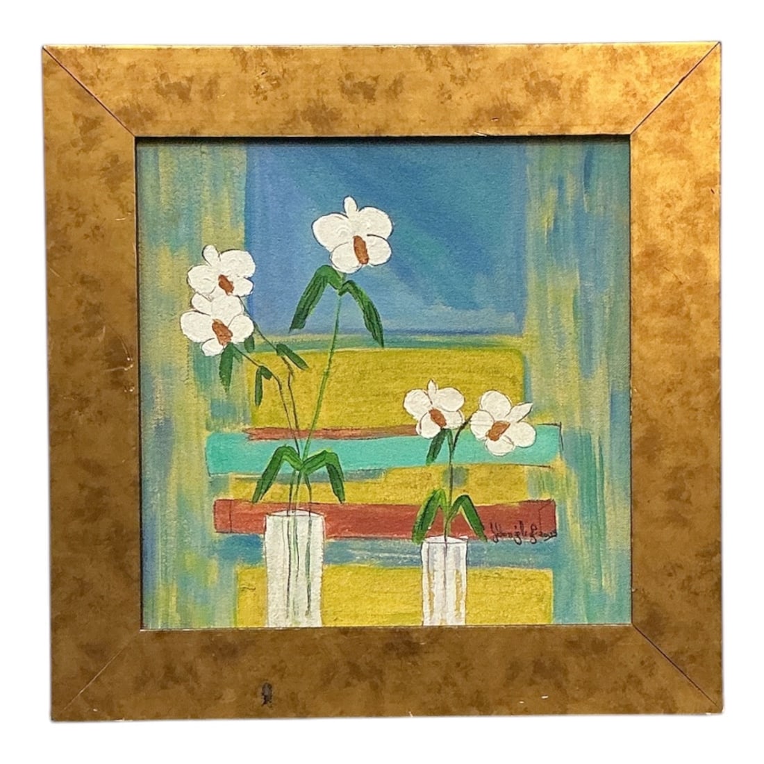 White Orchids Still Life by Josefina Gonzalez (Puerto Rican, B. 20th Century) Oil on Canvas (1 of 4)