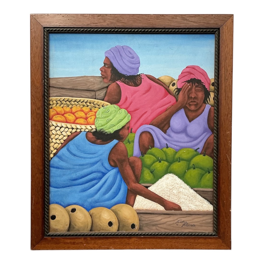 Haitian Market Women Scene by Gethro Germeille (Haitian, B. 1976) Oil on Canvas (1 of 5)