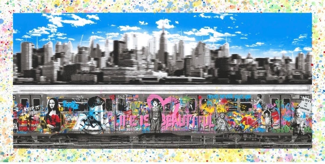 "NY or Nowhere" by Mr. Brainwash (France, B.1966) Mixed Media on Paper W/COA: This vibrant, brand new 2026 panoramic mixed media work on paper by contemporary street artist Mr. Brainwash (Thierry Guetta) is a unique 1 of 1 original titled NY or Nowhere