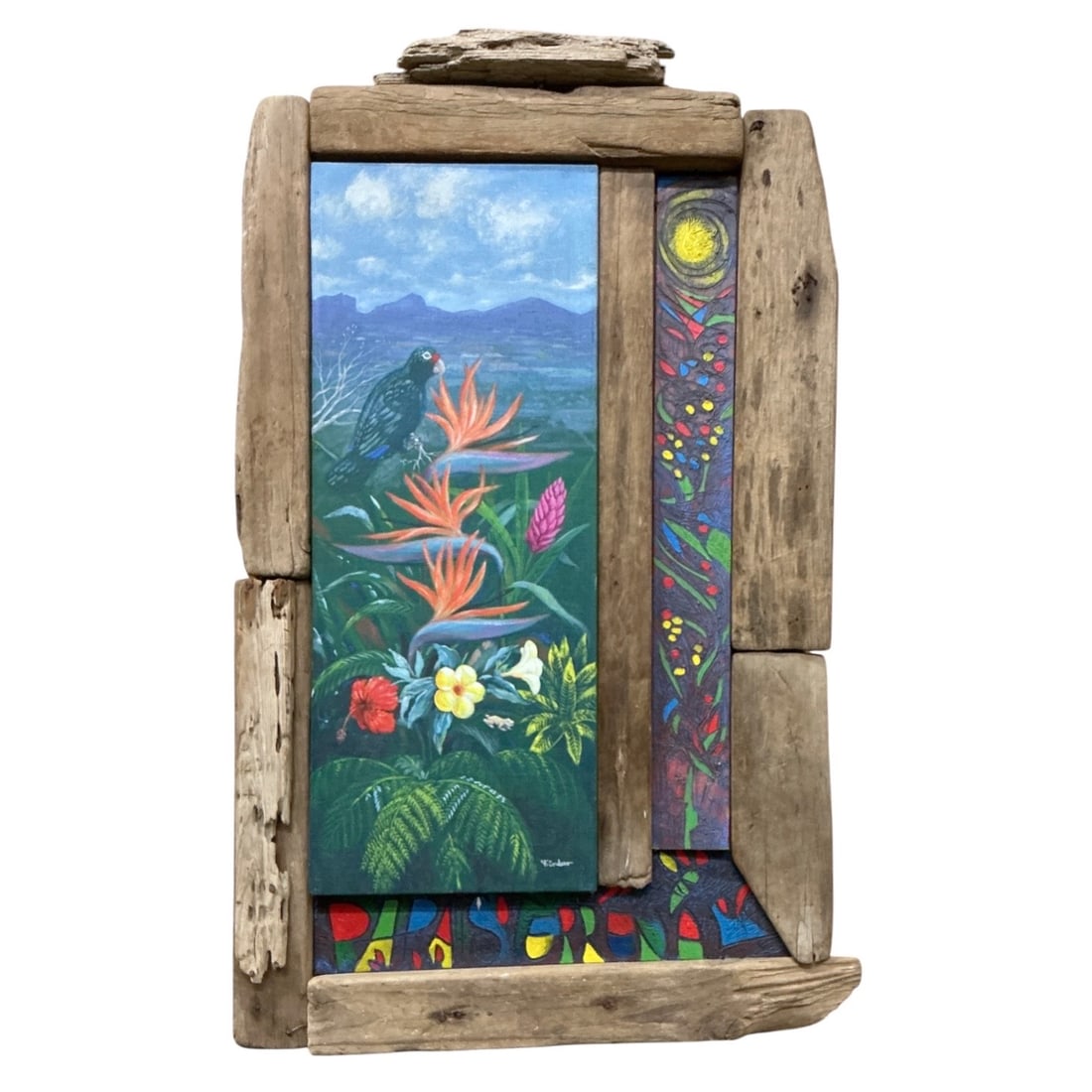 "ParaisSerrana" Tropical Assemblage by Felix Cordero (Puerto Rican, B. 20th Century) Mixed Media: Description Original multi-panel mixed media art assemblage titled ParaisSerrana (Serrana Paradise) by Puert
