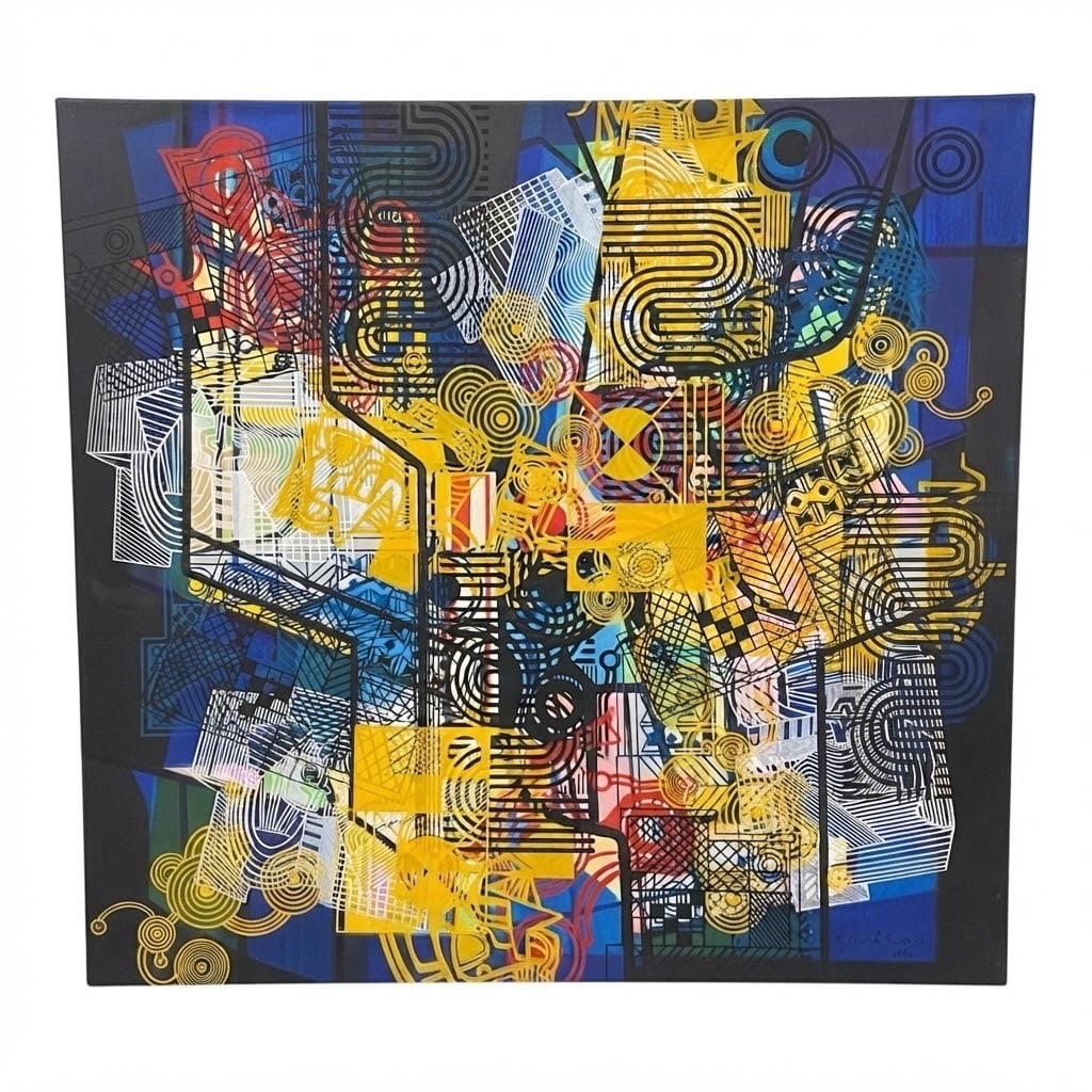Abstract Composition by Roberto Burle Marx (Brazilian, 1909-1994) Acrylic on Canvas: Description Original monumental abstract acrylic painting on canvas by world-renowned Brazilian landscape architect and artist Roberto Burle Marx (1909-1994), crea