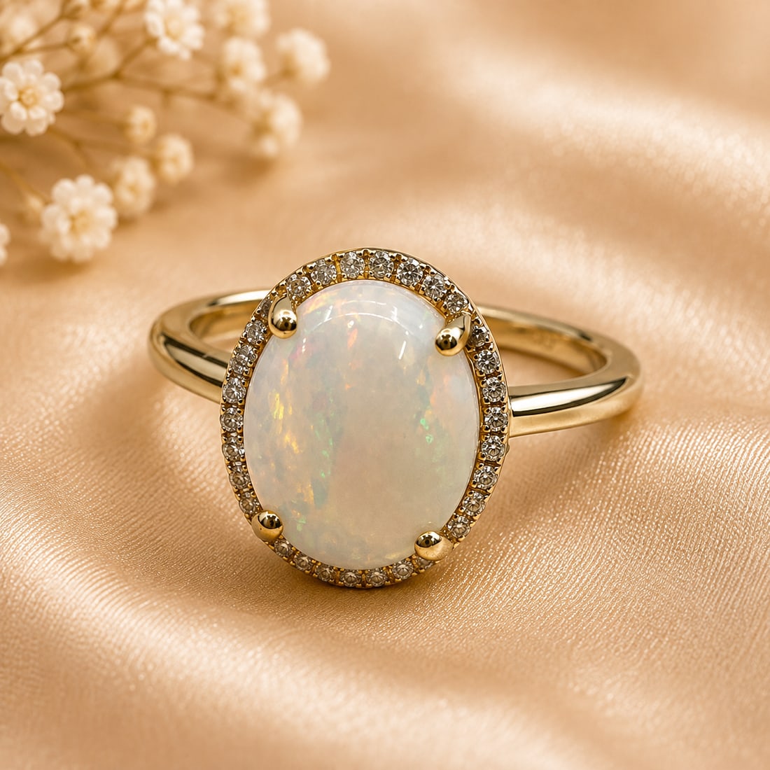 14K Gold Opal & Diamond Halo Ring with AIGL Appraisal (1 of 5)