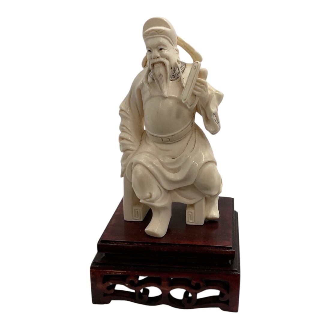 Asian-Style Carved Seated Warrior Figural Sculpture (1 of 2)