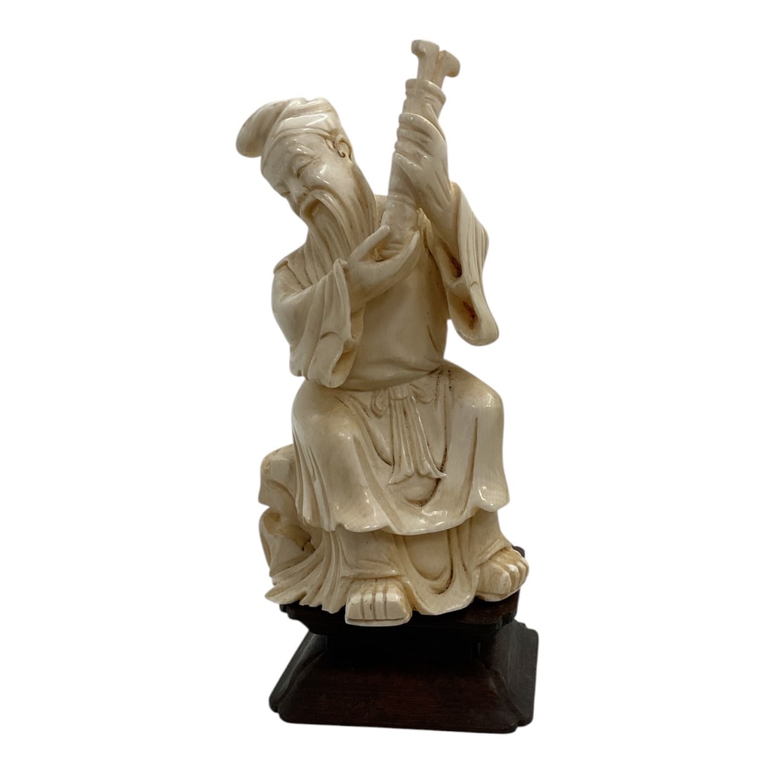 Asian-Style Carved Seated Musician Figural Sculpture (1 of 2)