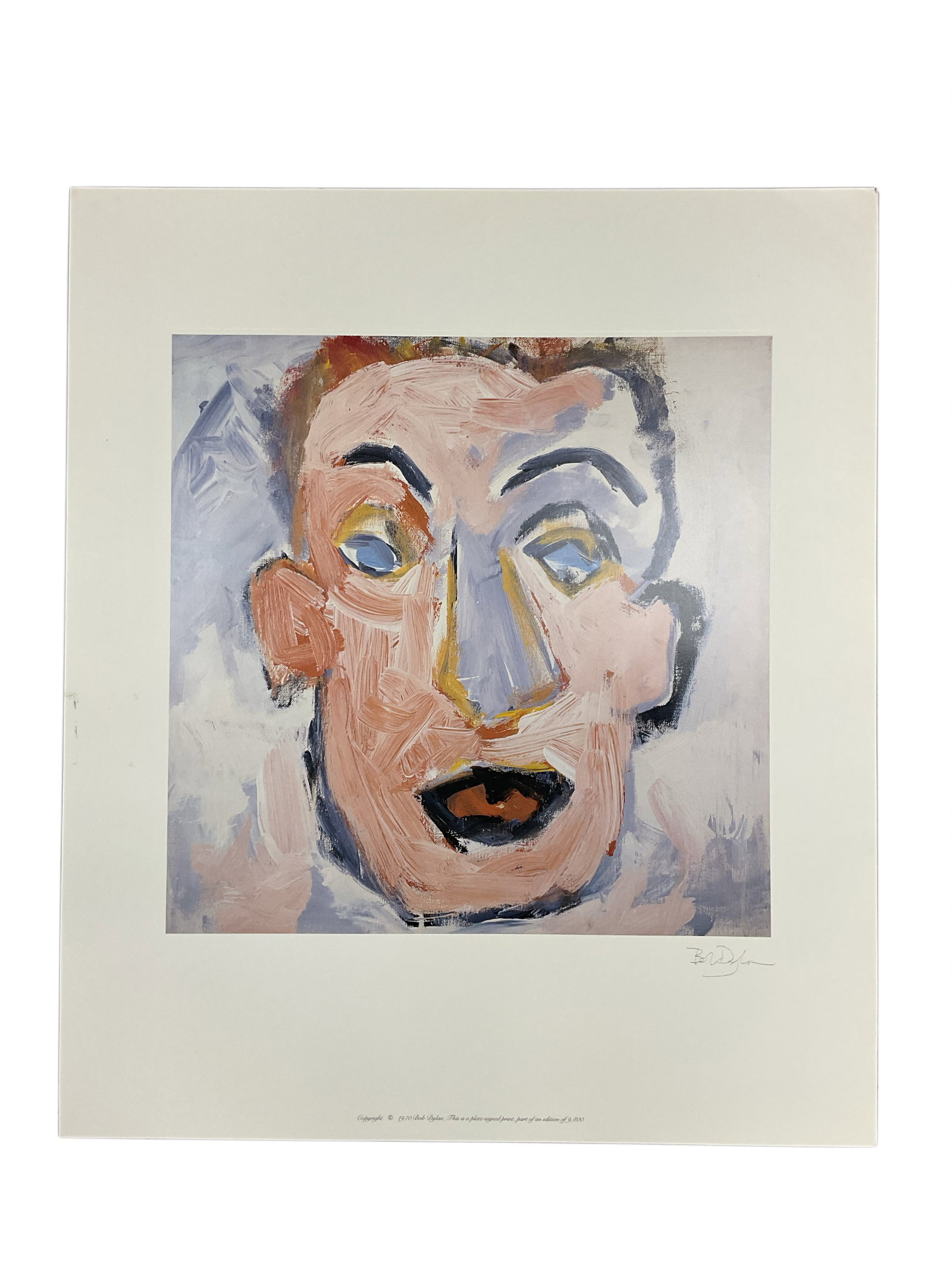 Self Portrait by Bob Dylan (American, B. 1941) Limited Edition Lithograph: A fine art limited edition lithograph reproduction featuring the cover artwork for Bob Dylan's 1970 tenth studio album, Self Portrait. The image displays an expressionistic, stylized self-portrait